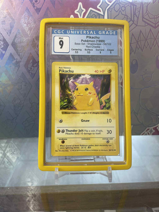 Pikachu [Shadowless Red Cheeks] #58 Pokemon Base Set CGC 9
